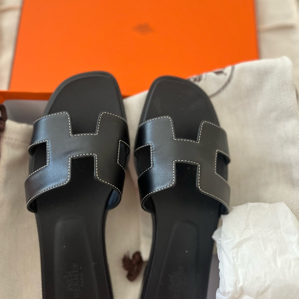 Hermès Black Slide Sandals